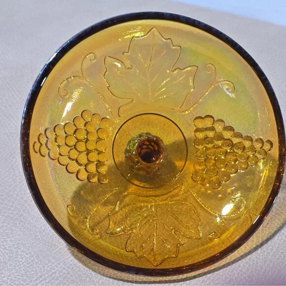 Indiana Glass Amber Marigold Carnival Glass Canister Jar & Lid Harvest Grape - Picture 8 of 10